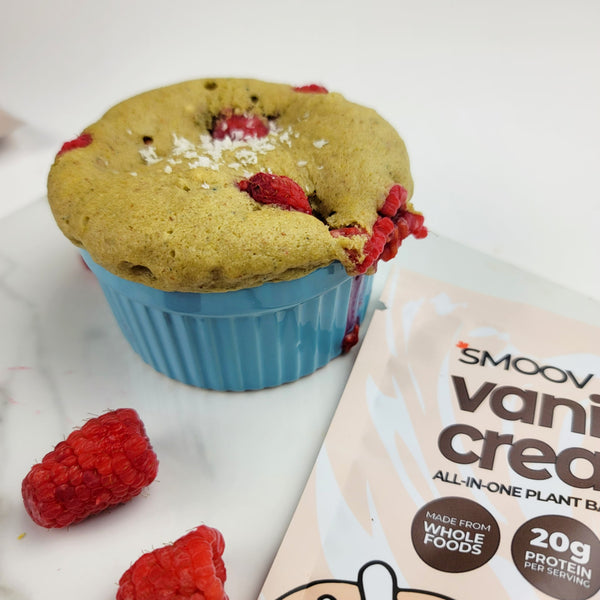 Raspberry Vanilla Cream Mug Cake - Healthy High Protein, Plant Based Dessert