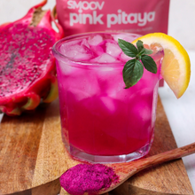 Load image into Gallery viewer, Pitaya refresher made using smoov superfood blends and powders. Packed with antioxidants for health &amp; wellness. Keto Friendly