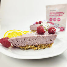 Load image into Gallery viewer, Lemon raspberry vegan cheesecake made using smoov strawberry shortcake all in one blend, healthy meal replacement shake