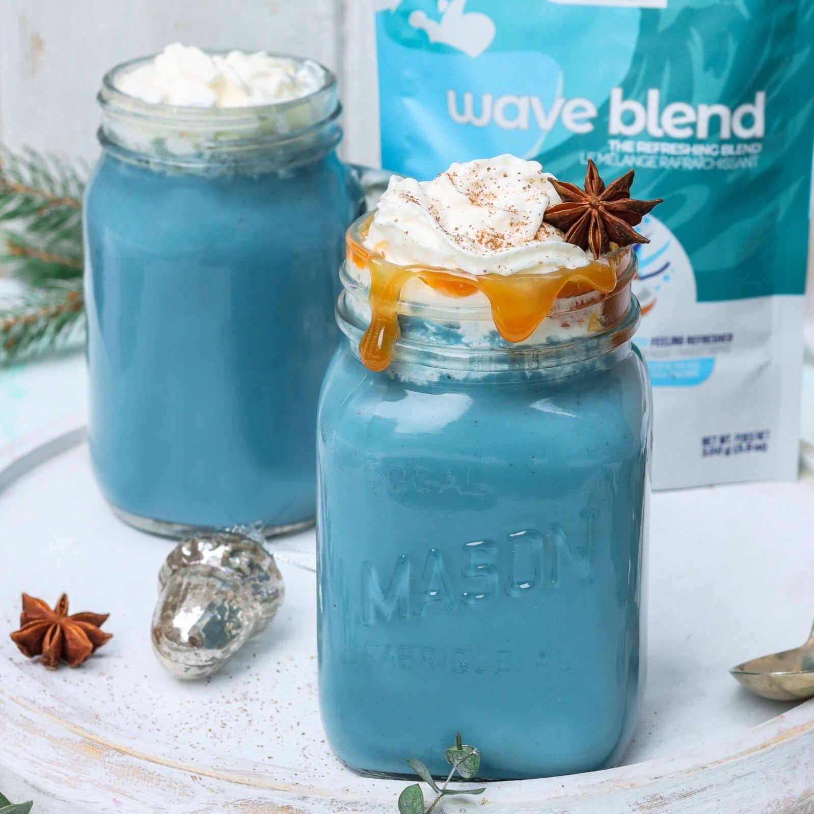 Blue latte made using smoov superfood blends and powders. Packed with antioxidants for health & wellness. Keto Friendly