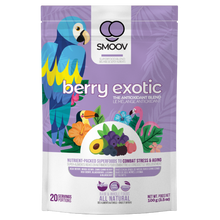 Load image into Gallery viewer, 20 servings of Smoov&#39;s berry exotic blend- Acai berry, maqui berry, camu camu berry, black goji berry, red goji berry, blackberry, blueberry and lucuma. To help manage and fight stress and aging. Jam packed with antioxidants to help fight against free radicals in your body.