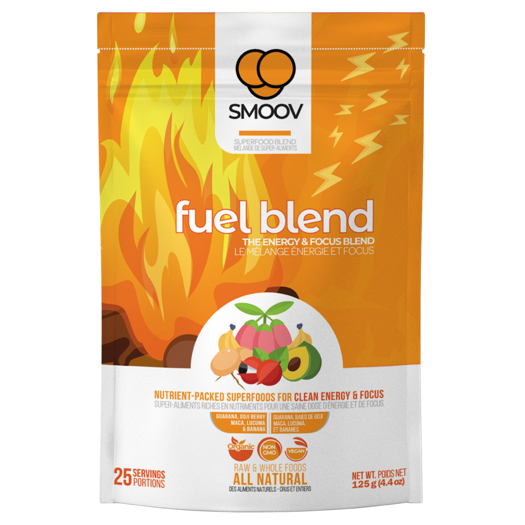 25 servings of Smoov's fuel blend- guarana, goji berry, maca, lucuma and banana. For upto 8 hours of clean energy and focus without the crashes or jitters.
