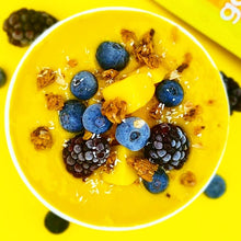 Load image into Gallery viewer, Smoothie bowl made using frozen bananas, pineapples, mangoes and spoonful of Smoov golden blend. For your daily vitamin A &amp; C to stay golden.