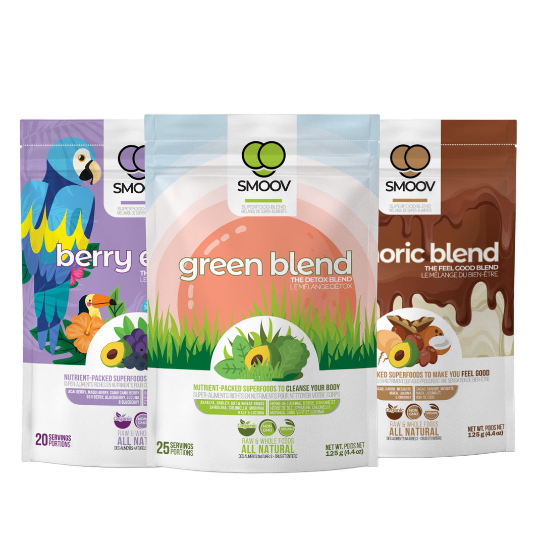Make healthy FUN & EASY for kids: our delicious green blend, vibrant antioxidant-rich berry exotic blend and rich chocolatey euphoric blend