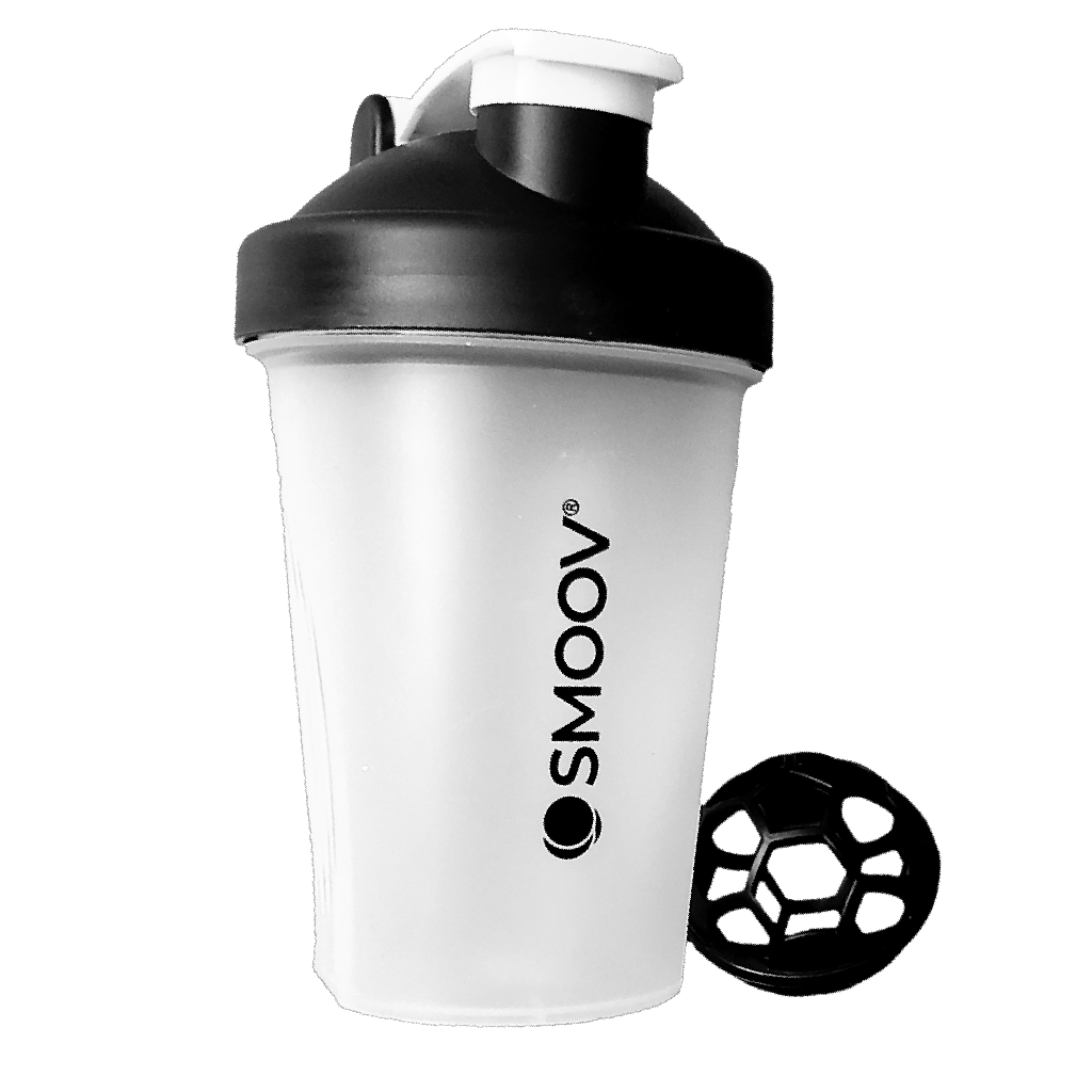The perfect size BPA-free Smoov shaker for on-the-go. Holds 13.5 oz of liquid. Comes with patented whisk making it easy to mix powdered ingredients. Secure screw-on lid. Embossed ounce and milliliter markings- for convenient measuring. Stay-open flip cap- Won't close while drinking. Large drink pour/ spout. Easy to clean- Dishwasher safe.