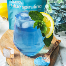 Load image into Gallery viewer, Blue spirulina lemonade made using SMOOV superfood powders.
